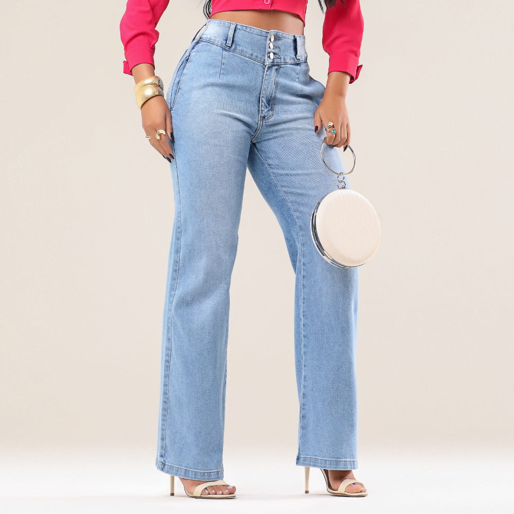 Calça Jeans Feminina Wide Leg Modeladora c/ Elastano Marselha - RX4003