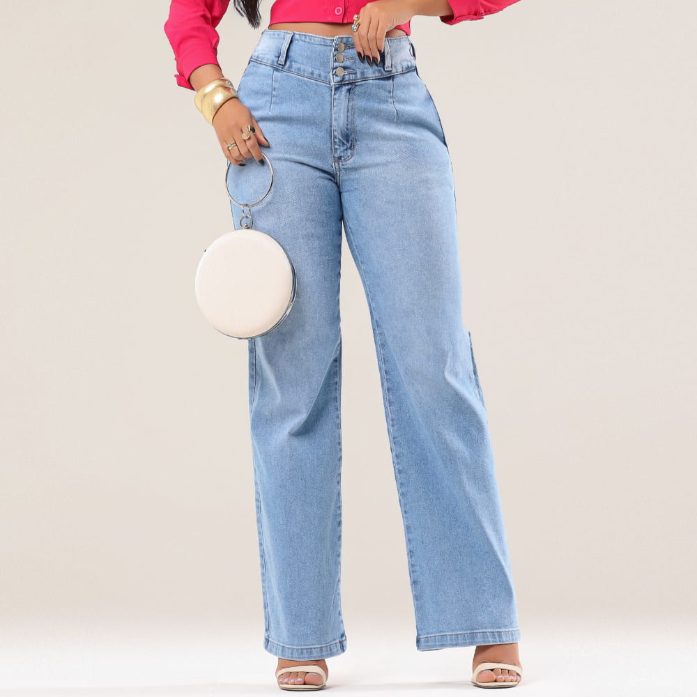 Calça Jeans Feminina Wide Leg Modeladora c/ Elastano Marselha - RX4003