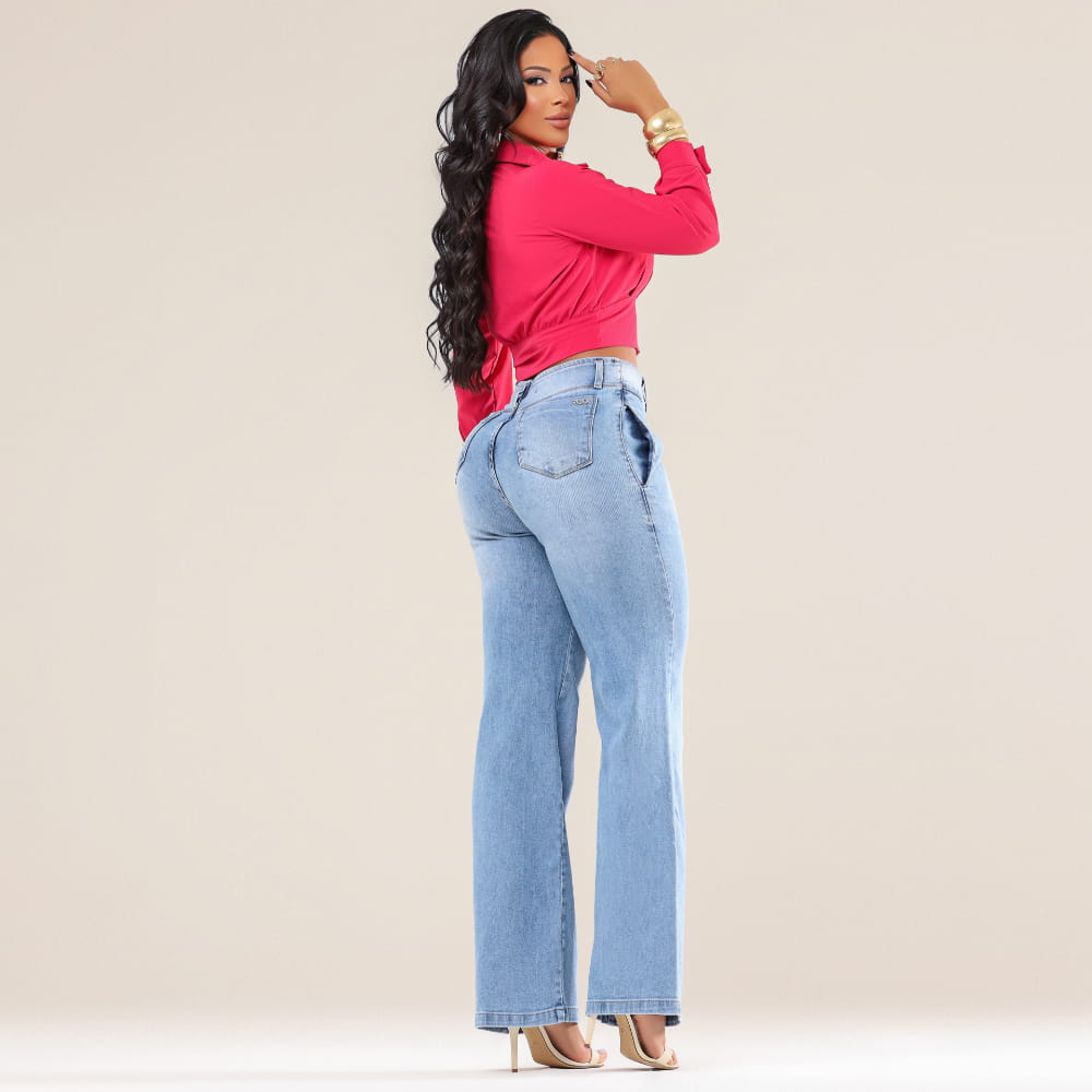 Calça Jeans Feminina Wide Leg Modeladora c/ Elastano Marselha - RX4003