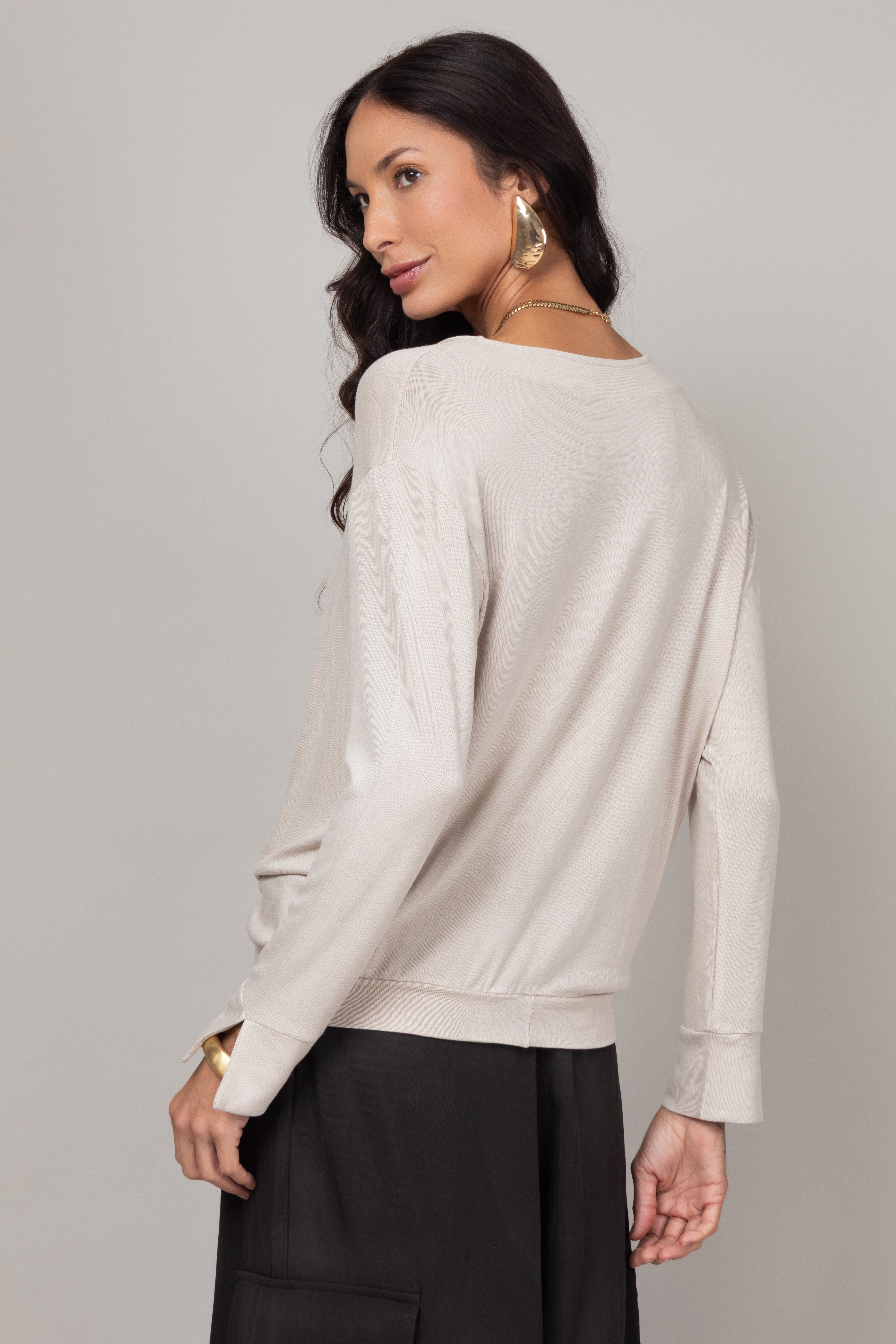 Blusa Manga Longa com Nó Frontal